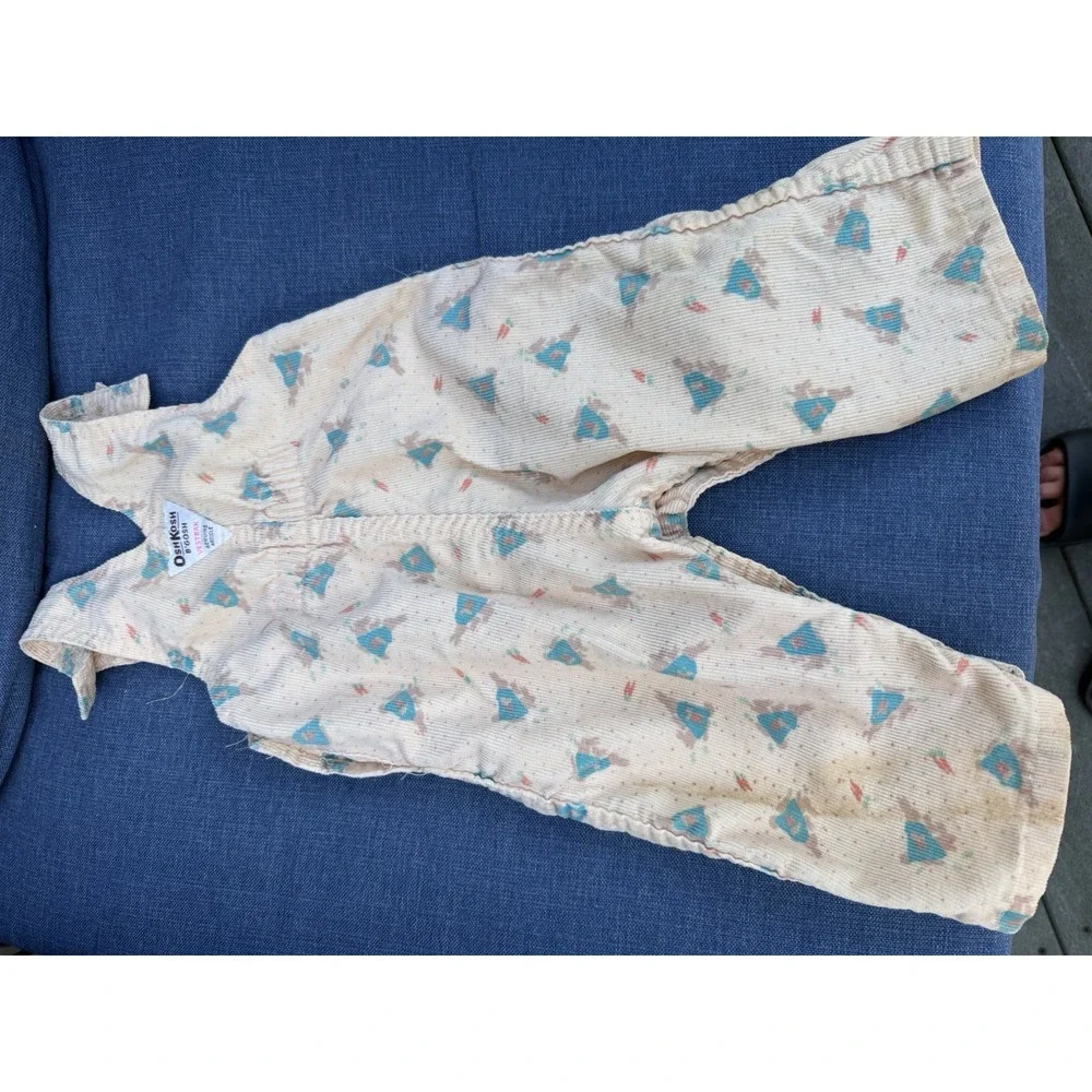OshKosh B'Gosh 80s VTG Vestbak  Corduroy Bunny Rabbit Easter Overalls 12 months